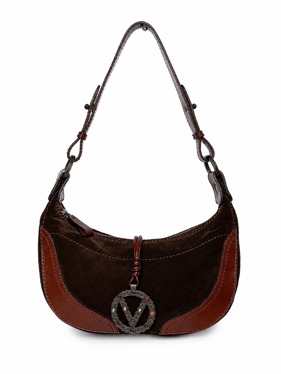 Valentino Garavani Gemstone Suede Crescent Bag