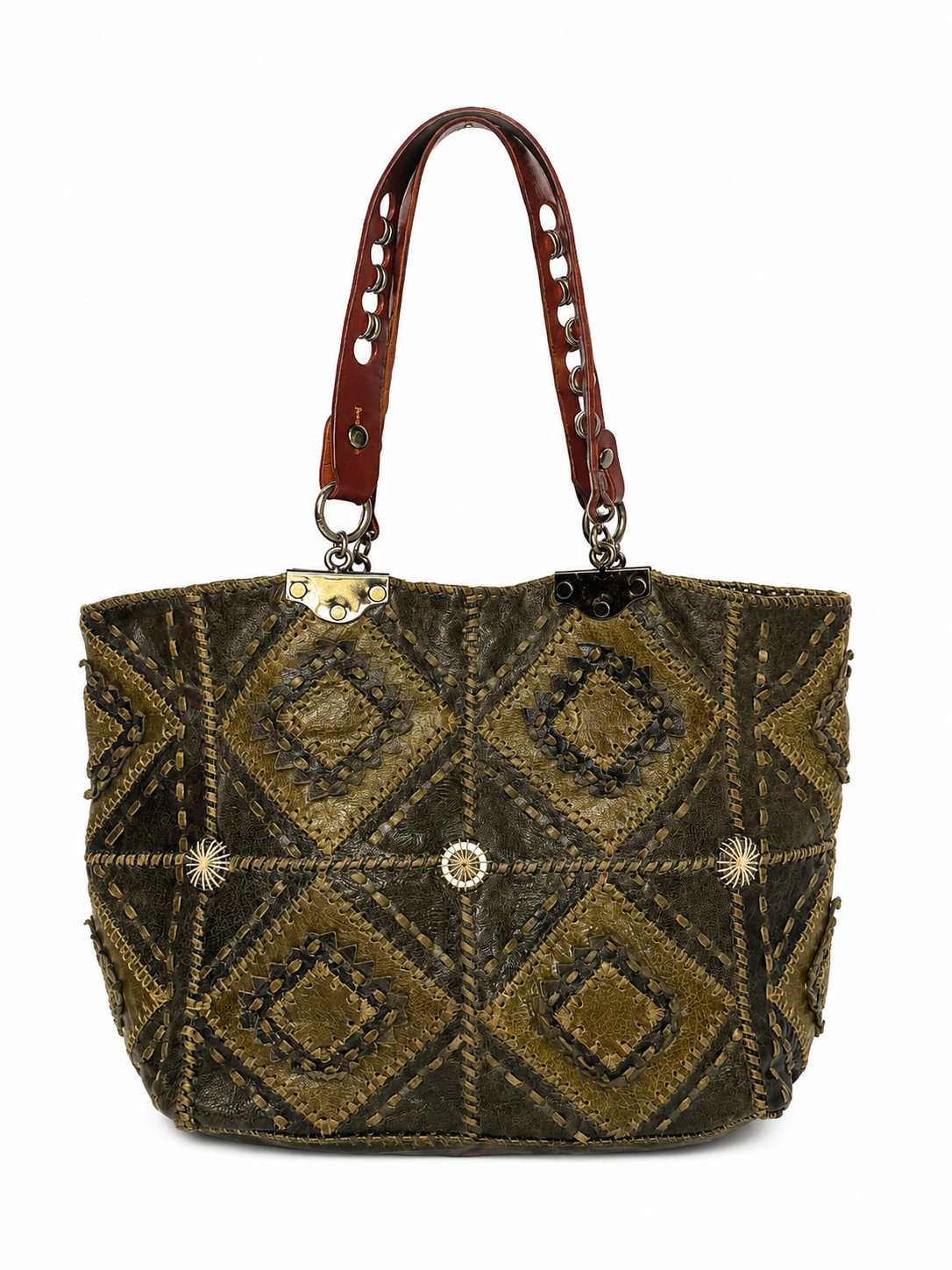 French Olive Leather Patchwork Tote