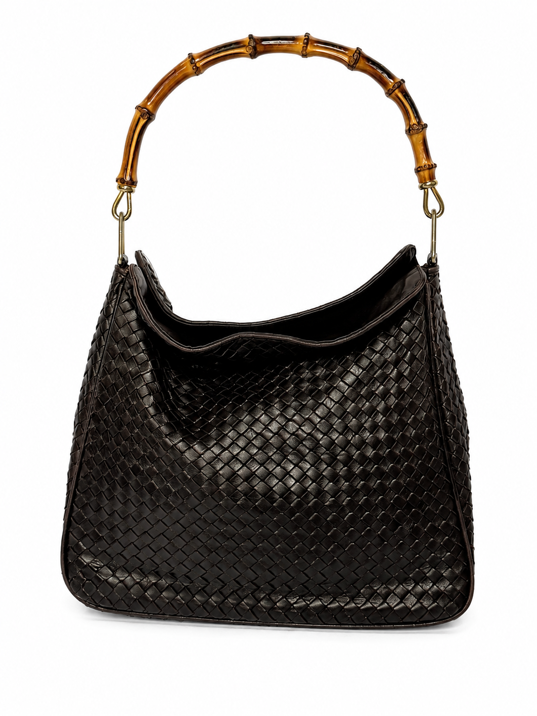 Vintage Woven Leather & Bamboo Bag
