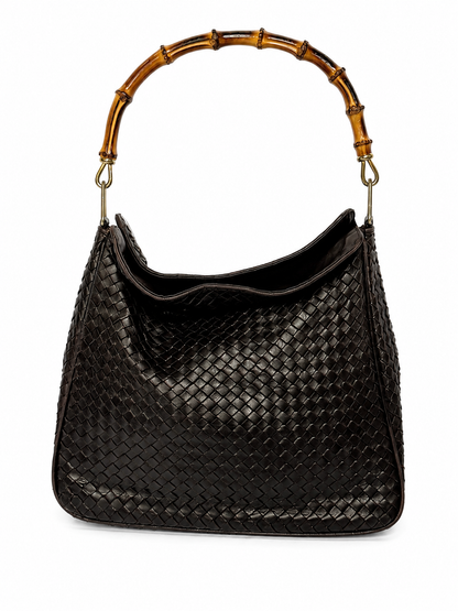 Vintage Woven Leather & Bamboo Bag