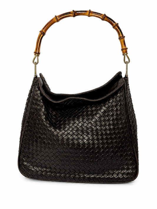Vintage Woven Leather & Bamboo Bag