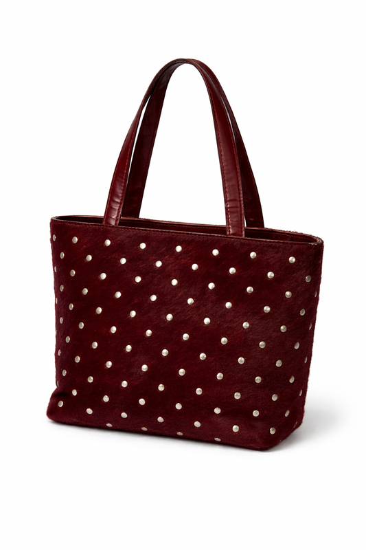 Berge Italy Oxblood Pony Hair Studded Mini Tote