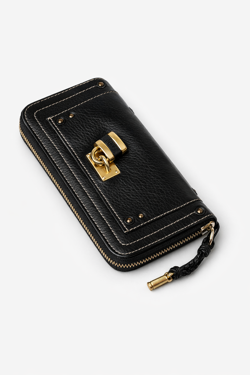 Chloé Paddington Black Leather Wallet with Padlock