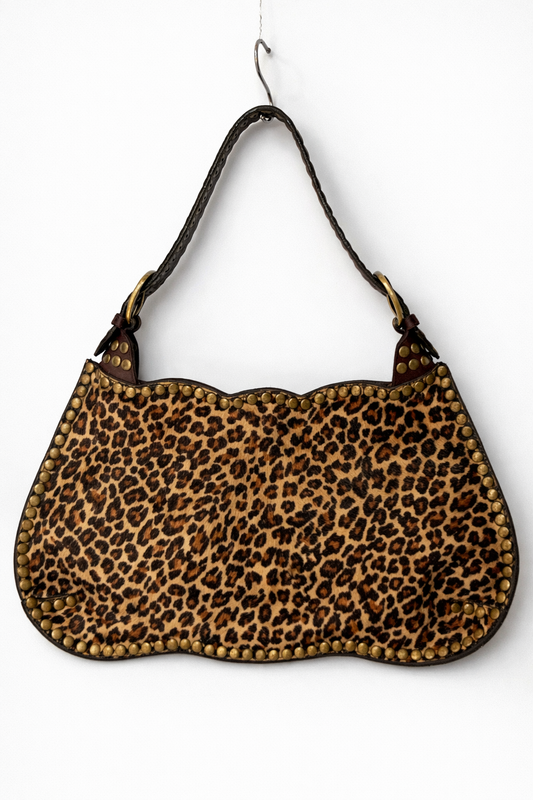 Tango Studded Leopard Pony Hair Shoulder Bag