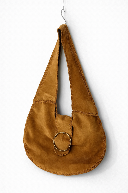 Facondini Tobacco Suede Hobo Bag with Buckle