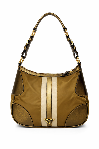 Prada Tessuto Sport Gold Stripe Shoulder Bag – Early 2000s