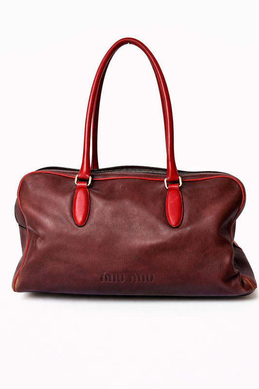 Miu Miu Leather Shoulder Bag with Red Contrast Handles