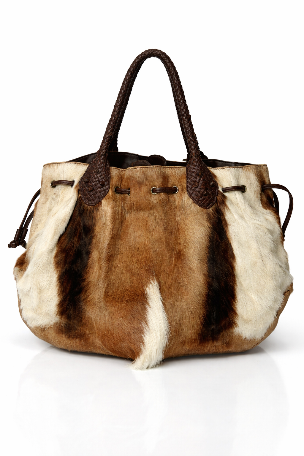 Deer Hair-On-Hide Leather Braided Hobo Tote