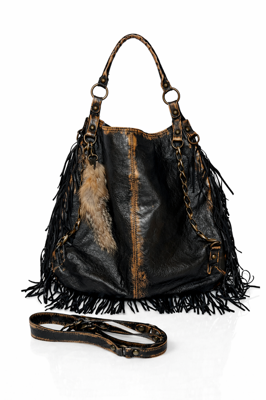 ABACO Paris Oversized Distressed Leather Fringe Hobo