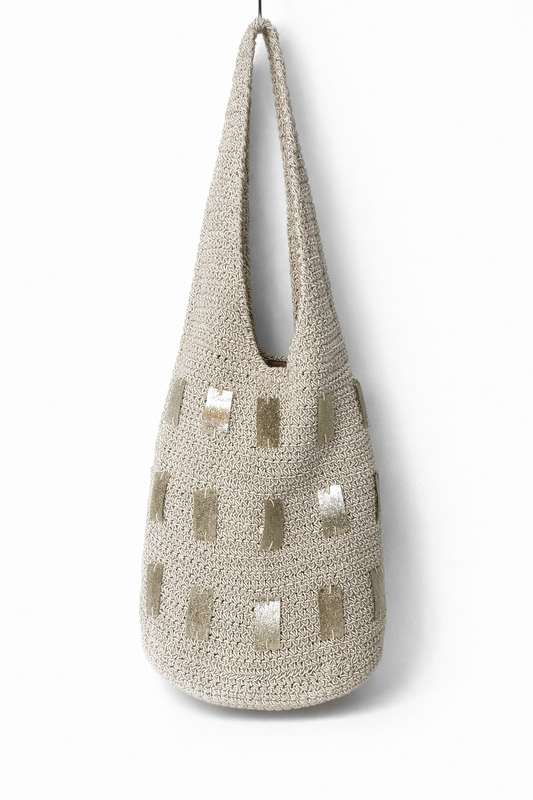 Italian Crochet Mini Tote with Sparkly Appliqué — Early 2000s