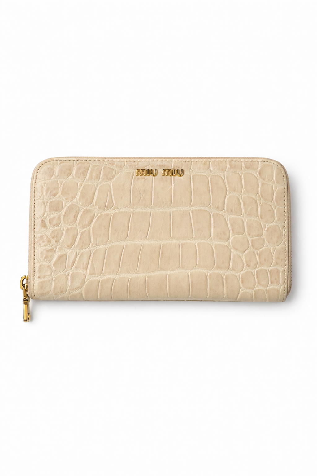 Miu Miu Croc-Embossed Leather Zip Wallet