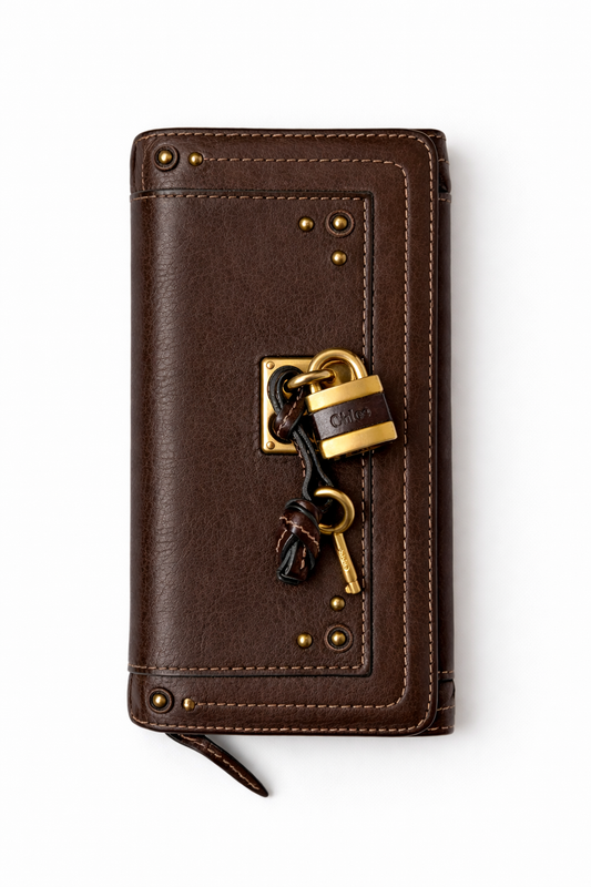 Chloé Paddington Choc Brown Leather Wallet with Padlock