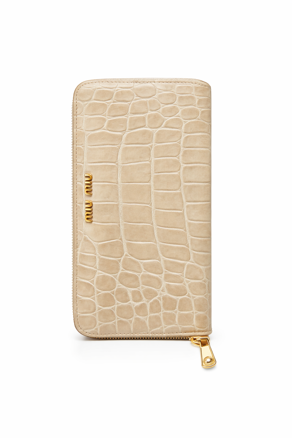Miu Miu Croc-Embossed Leather Zip Wallet