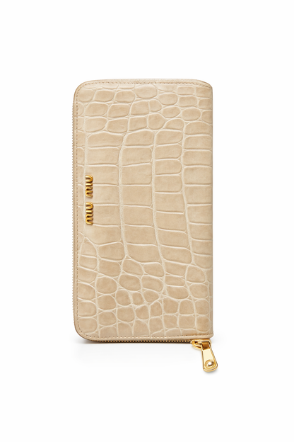 Miu Miu Croc-Embossed Leather Zip Wallet