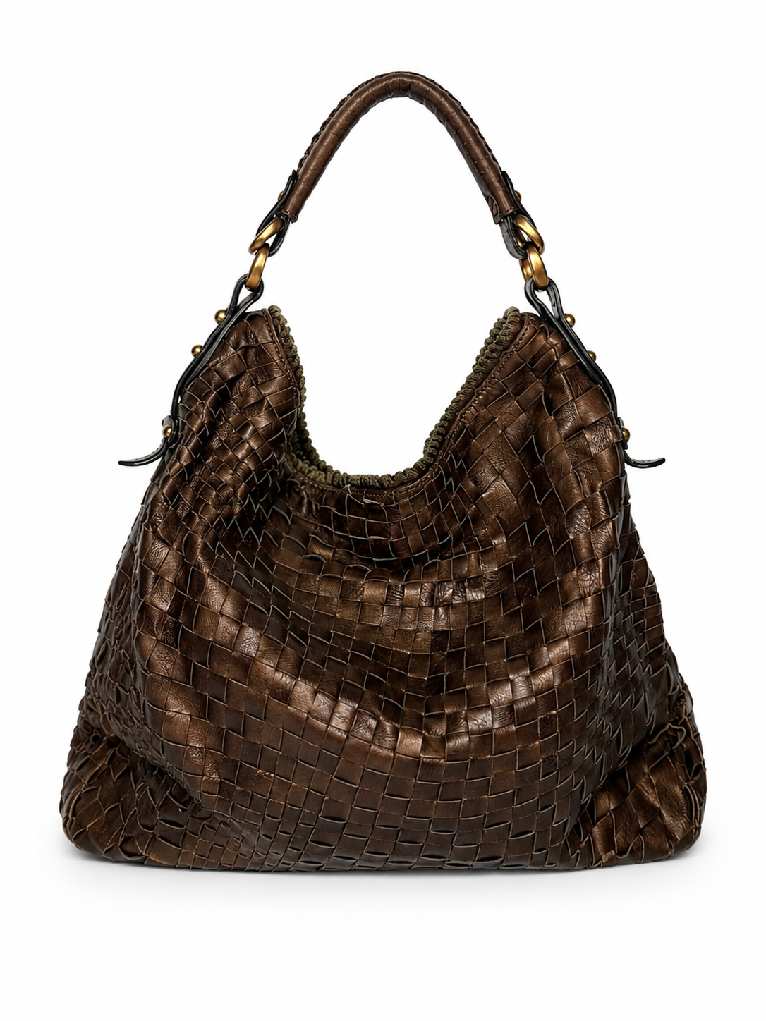 Epoca Brown Woven Leather Semi-Shoulder Bag