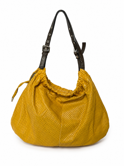 Perforatred Yellow Leather hobo Bag
