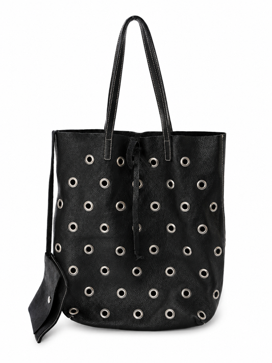 90s Eyelet Leather Shoulder Bag  —  Made in Italy