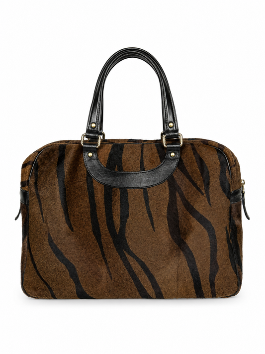 Tiger Print Pony Hair Boston Duffle Bag