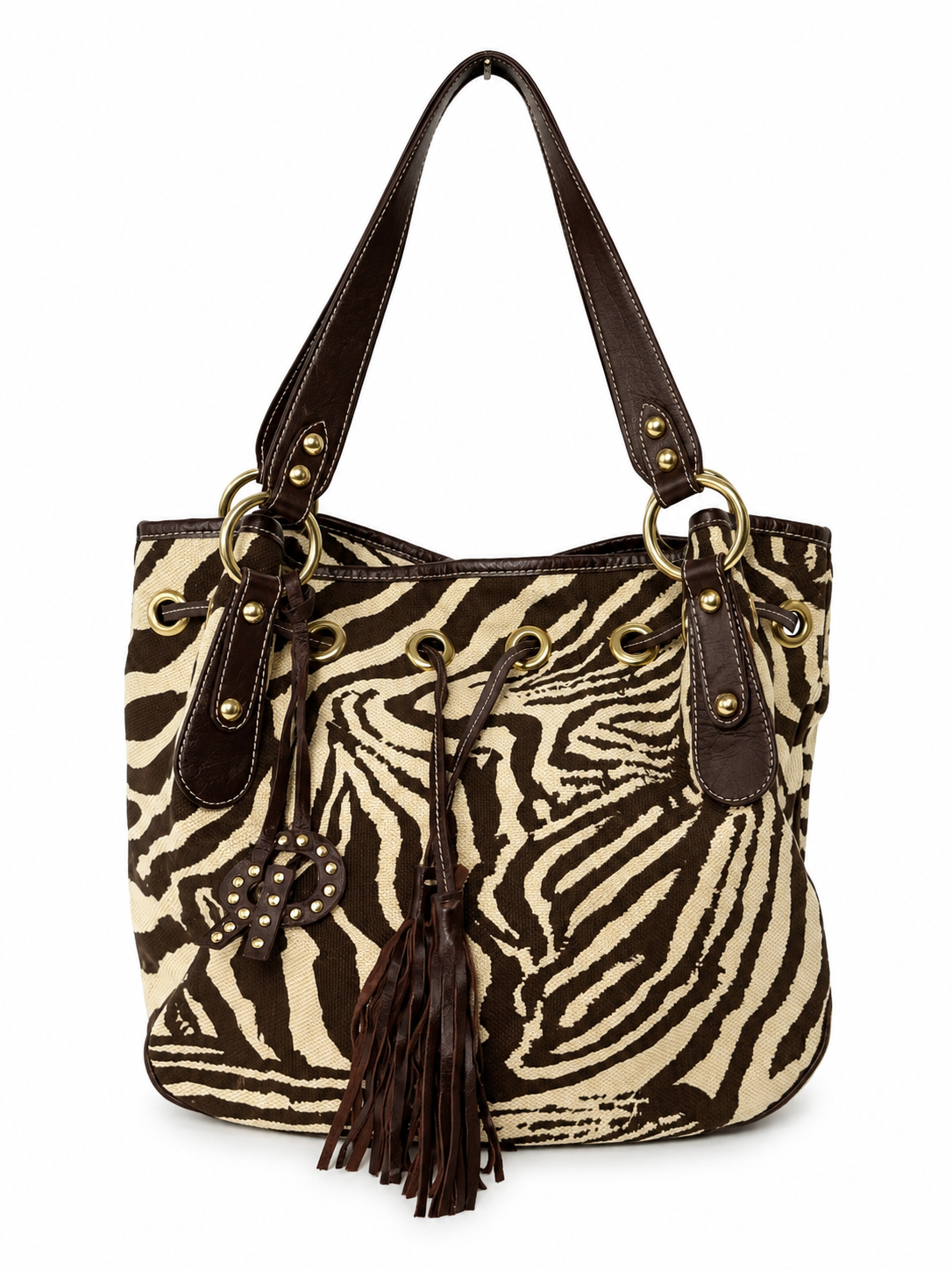 Zebra Print Canvas & Leather Drawstring Bag