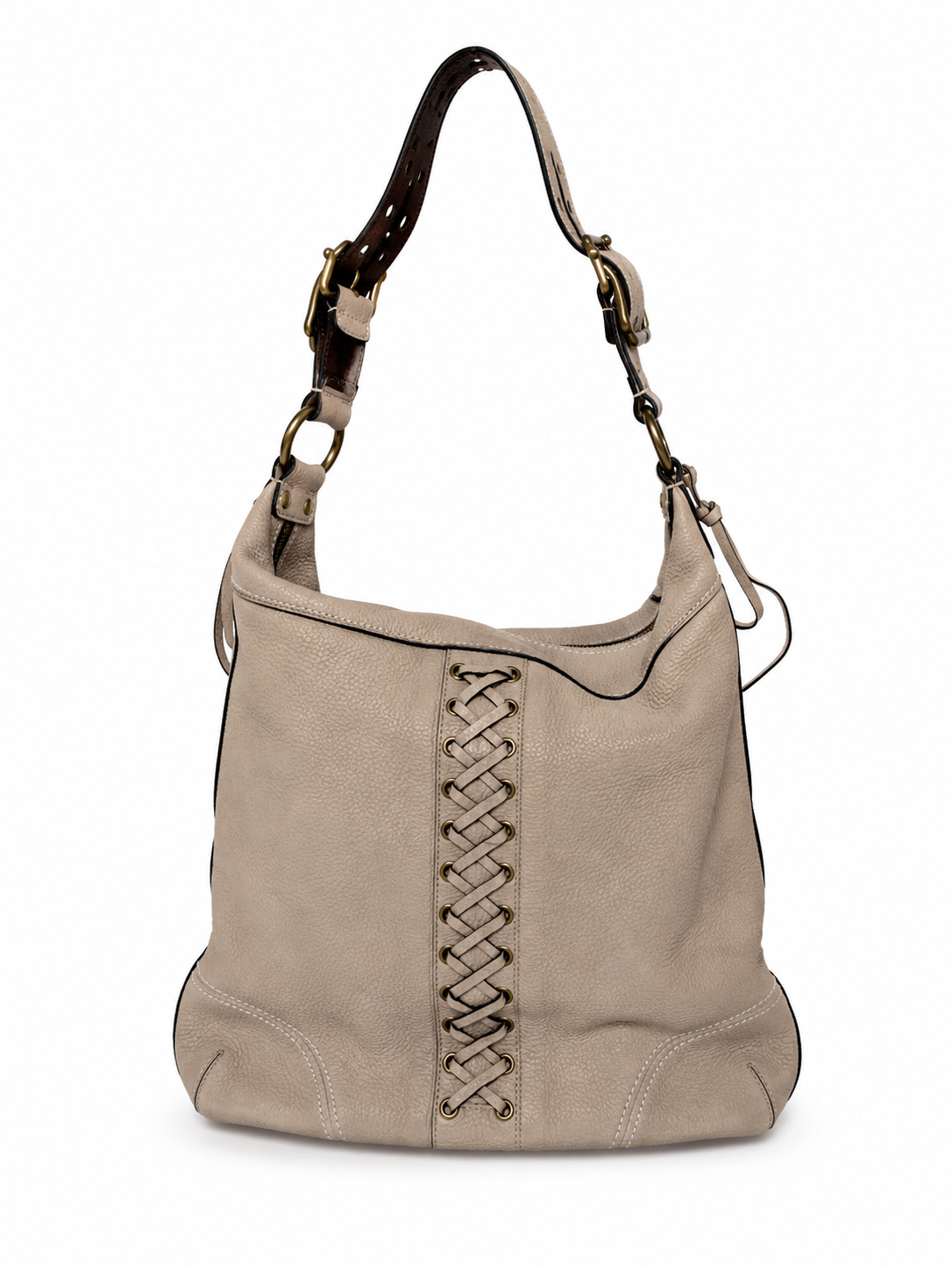 Coach Beige Leather Hobo Bag — Whipstitch Lacing