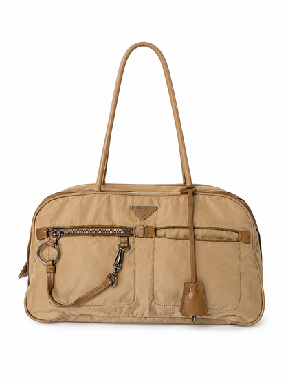 Prada Tessuto Nylon Lock & Key Shoulder Bag — Taupe
