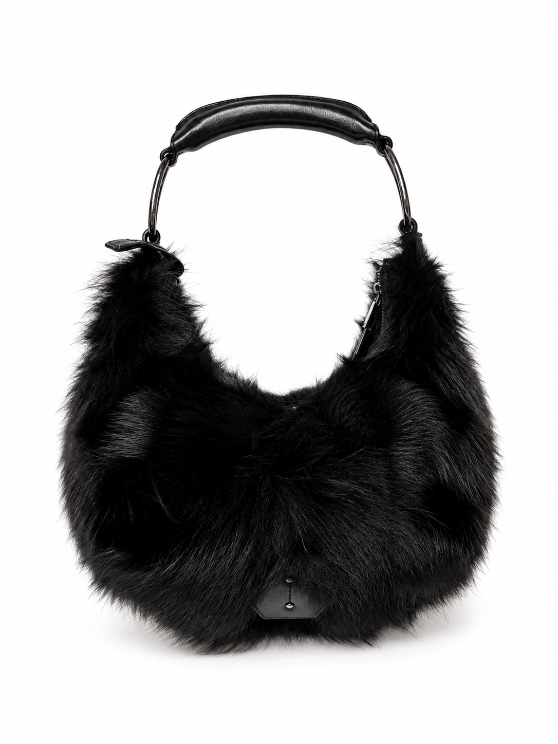 Blue Fox Fur Bag — Studded Leather Detail