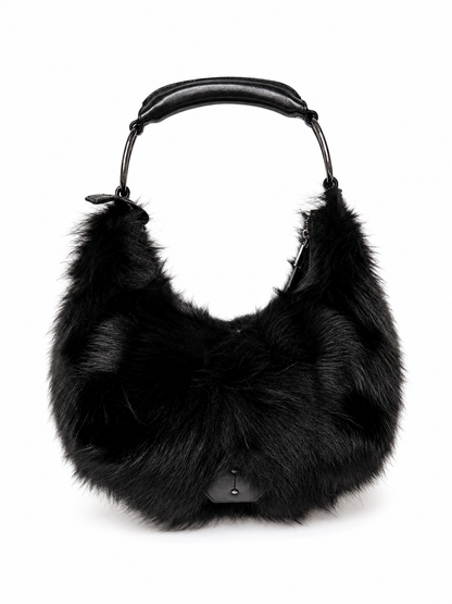 Blue Fox Fur Bag — Studded Leather Detail