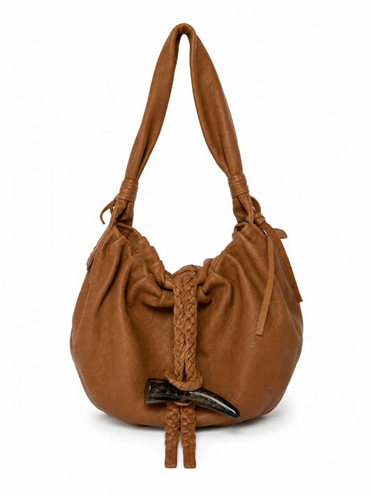 Tan Leather Shoulder Bag — Horn Toggle
