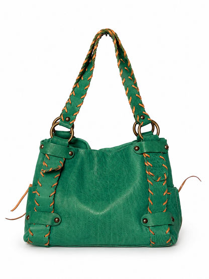 Turquoise Leather Shoulder Bag — Made in Italy