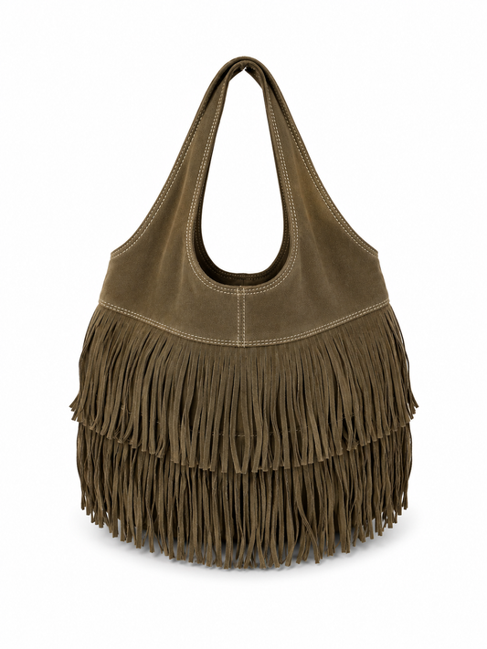 Vintage Guias grey suede fringe hobo bag made in Italy — view 1