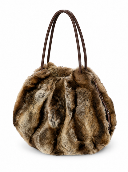 Vintage Roberta Gandolfi brown rabbit fur drawstring tote bag made in Italy — view 1