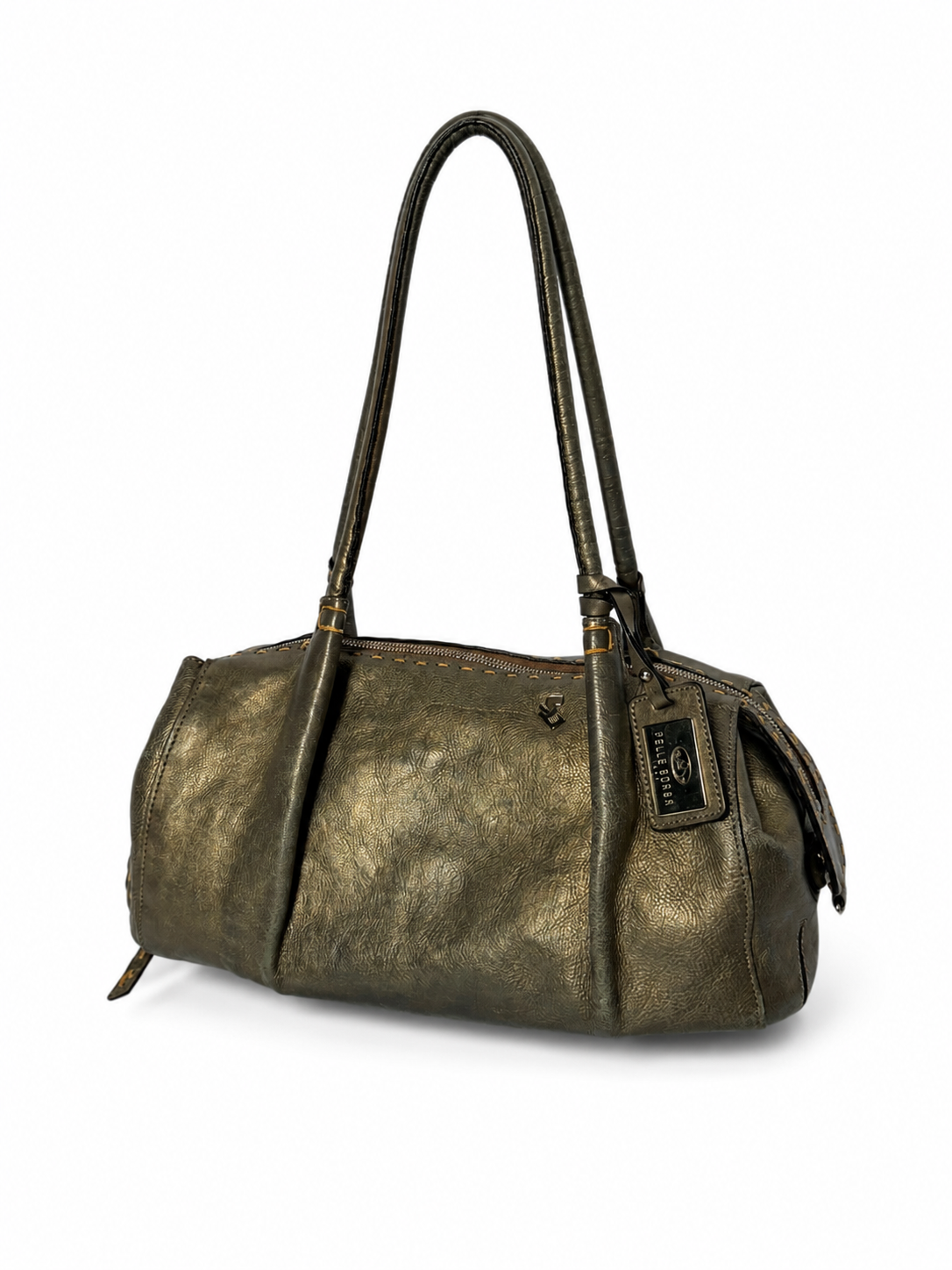 Vintage Pelle Borsa metallic taupe leather shoulder bag made in Italy — view 1