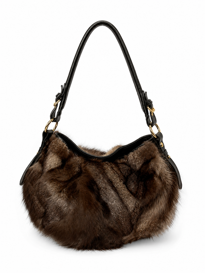 Vintage Paolo Masi genuine fur and black leather shoulder bag made in Italy — view 1