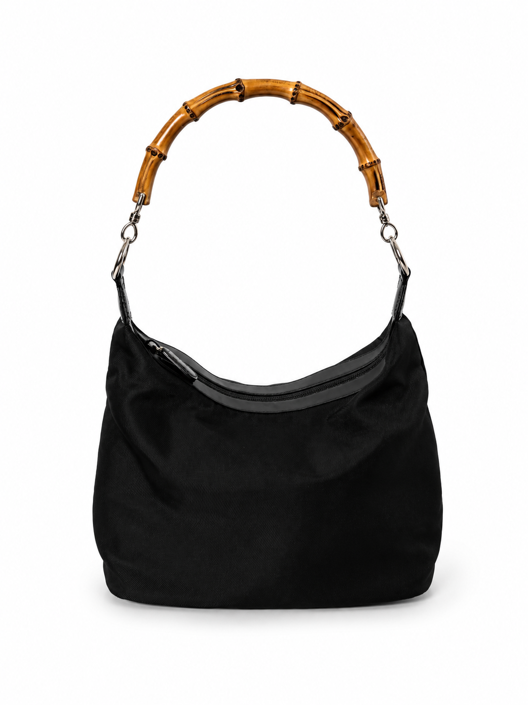 Vintage Gucci black nylon shoulder bag with bamboo handle — view 1