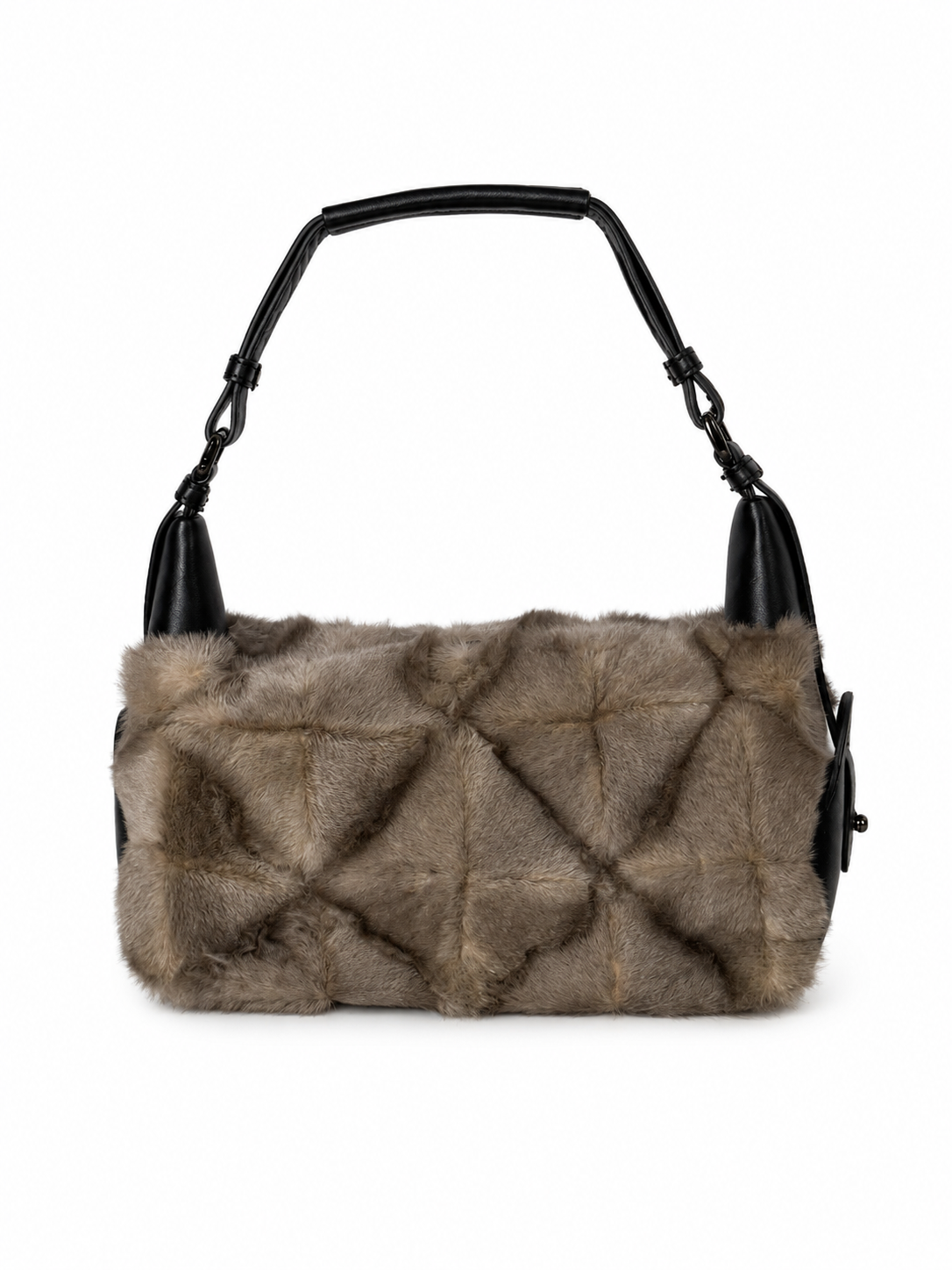 Vintage Ginza Yoshinoya grey mink fur shoulder bag with black leather handles — view 1