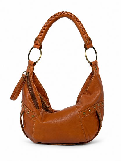 Leather Crescent Shoulder Bag with Stud Detail