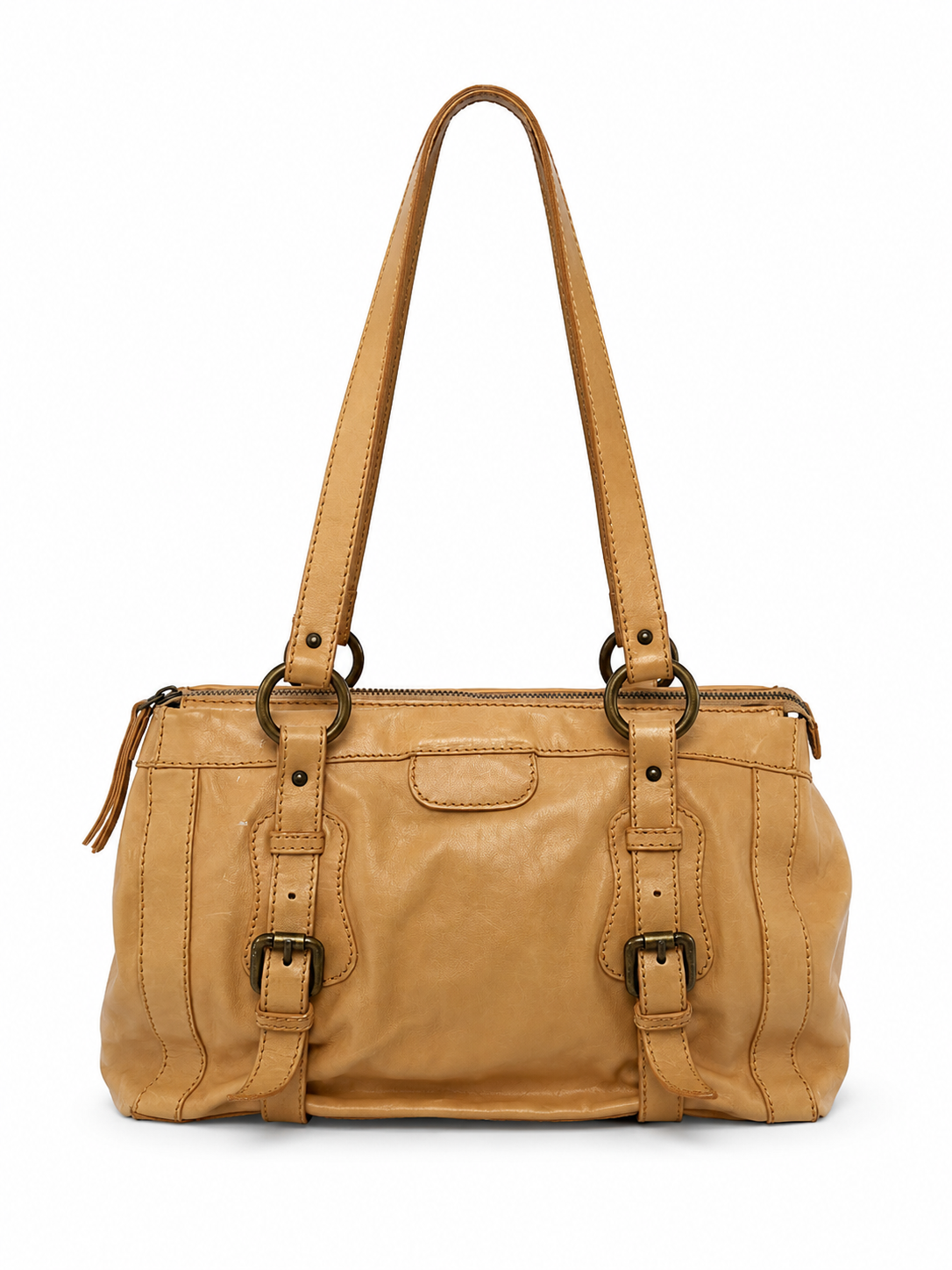 Vintage Italian Leather Shoulder Bag — Beige