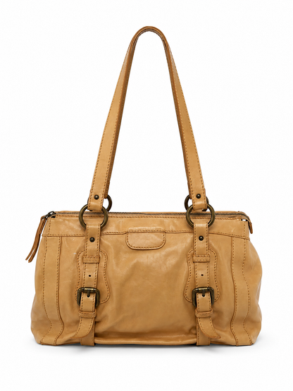 Vintage Italian Leather Shoulder Bag — Beige