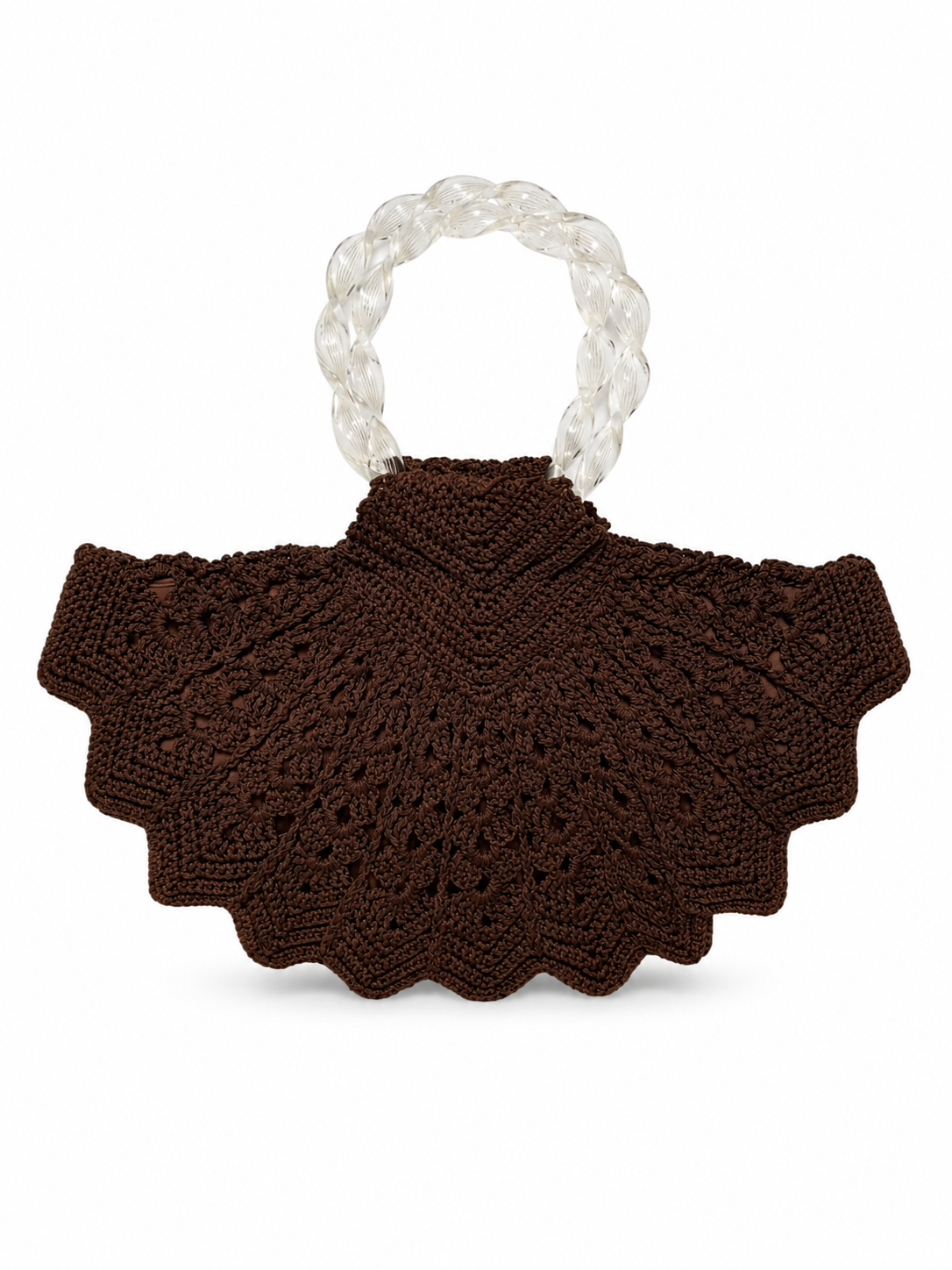 Vintage Brown Shell Crochet Top Handle Bag — 1940s/50s
