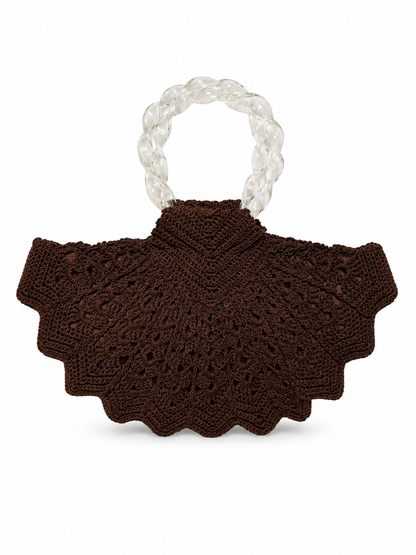 Vintage Brown Shell Crochet Top Handle Bag — 1940s/50s
