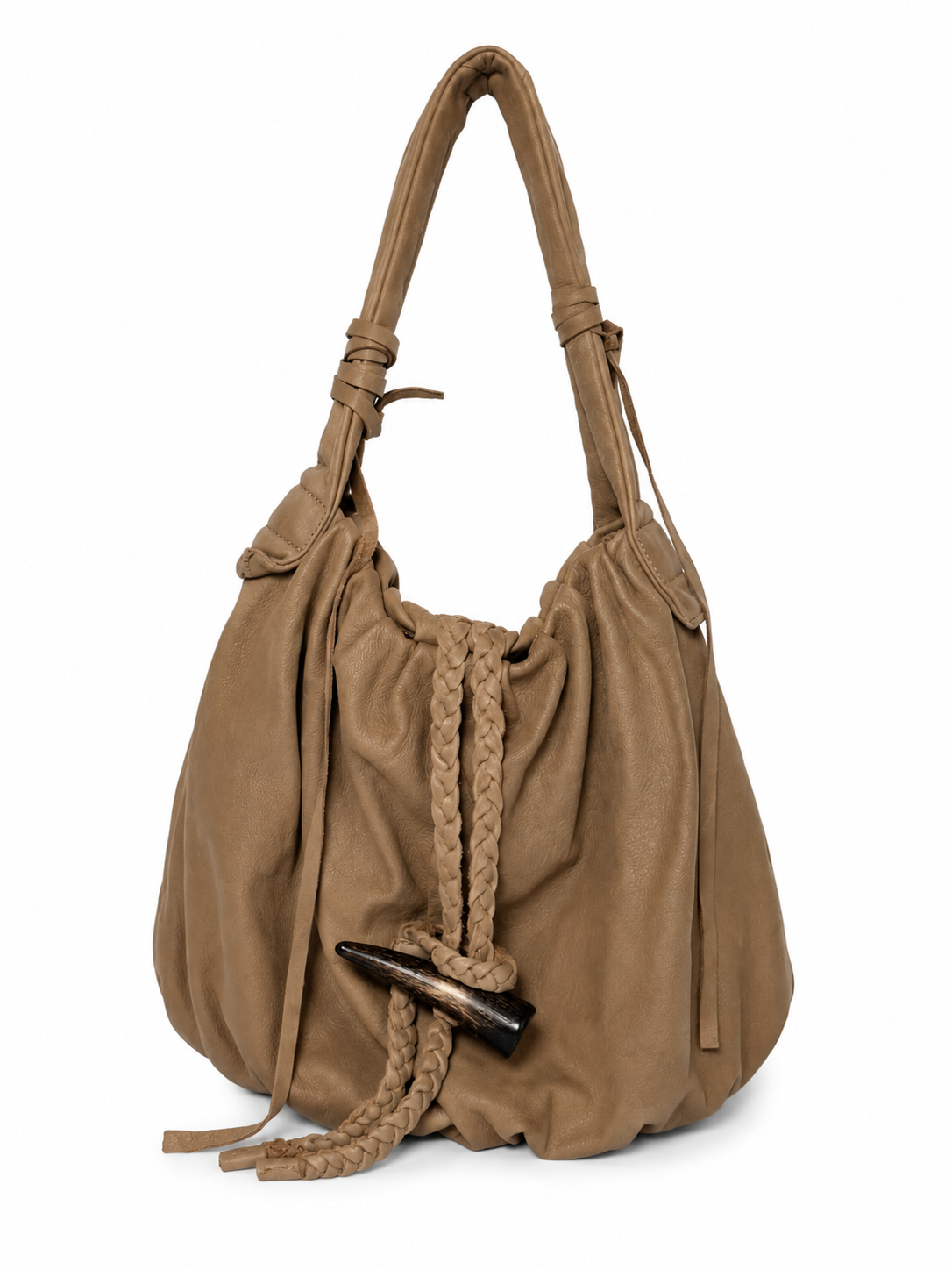 Taupe Nubuck Leather Hobo Bag — Horn Toggle (Large)