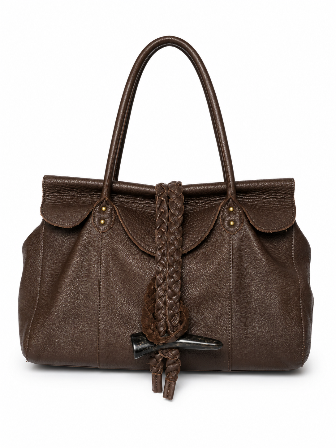Dark Brown Leather Shoulder Bag — Horn Toggle