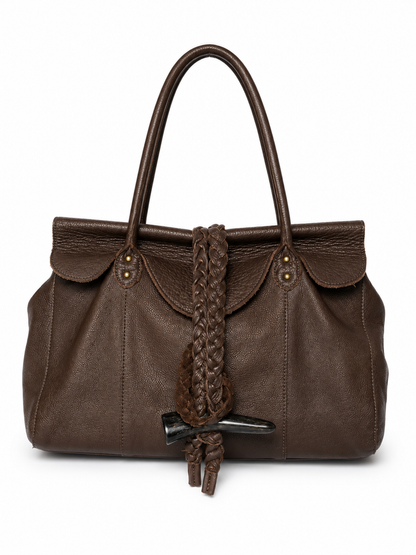 Dark Brown Leather Shoulder Bag — Horn Toggle