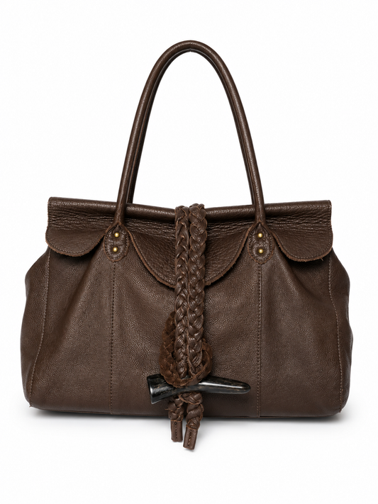 Dark Brown Leather Shoulder Bag — Horn Toggle