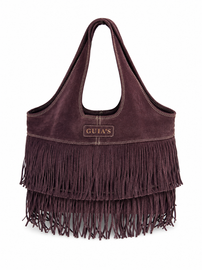 Dusty Purple Suede Fringe Hobo Bag — Made in Italy