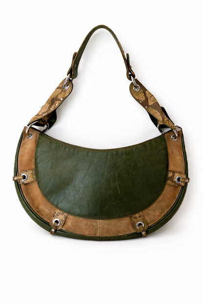 Green Leather and Suede Python Hobo Bag