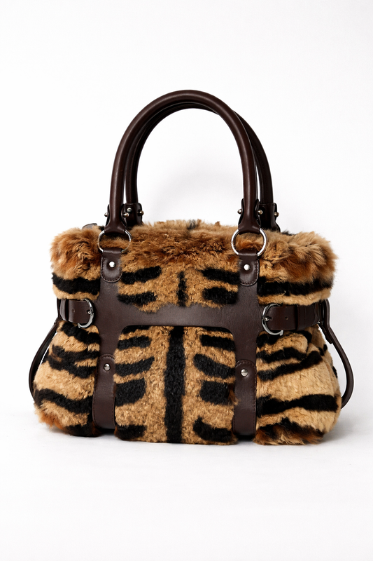 Ferragamo Tiger print Fur Top Handle Bag