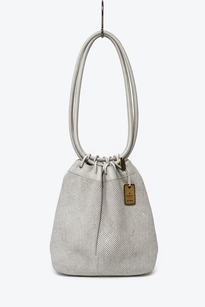 Gucci White Mesh Leather Ring Handle Shoulder Bag