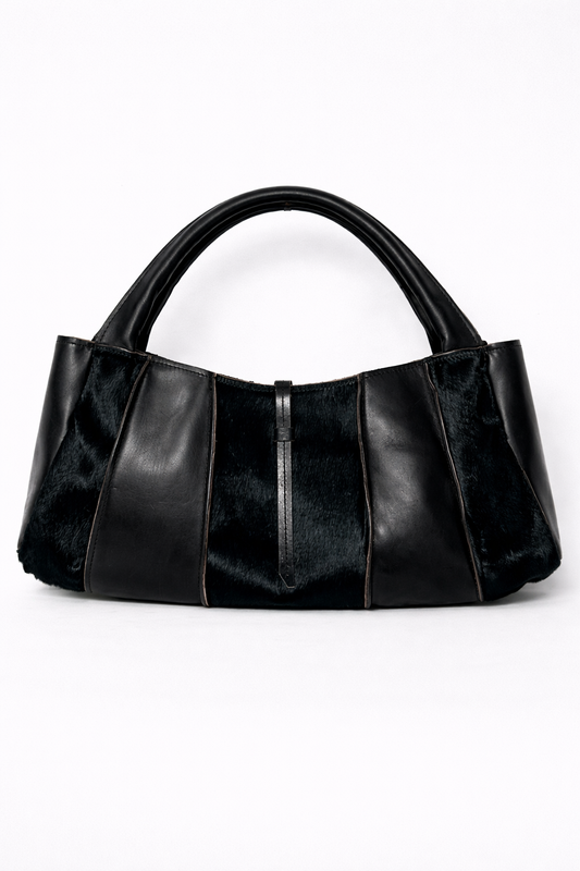 Leather & Pony Hair Panel Shoulder Bag