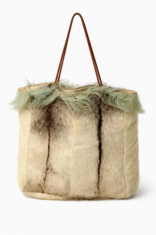 Marni Fur Panel Tote with Mint Trim